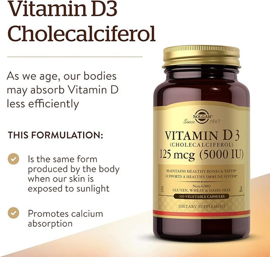 Solgar Vitamin D3 Cholecalciferol 125 mcg 5000 IU 360 Count