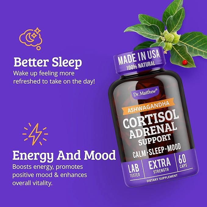 Dr. Matthew Cortisol Reducer & Adrenal Support Supplement with Ashwagandha, Rhodiola & Ginseng – A Detox Cocktail to Lower Cortisol & Support Relaxation, Calm & Restful Sleep