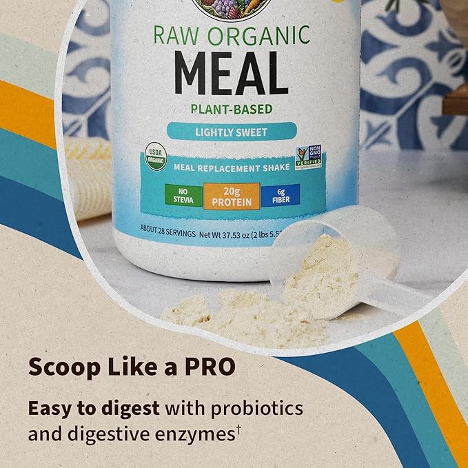 Garden of Life Meal Replacement Shakes, Vegan Protein Powder, Raw Organic Protein Powder, Lightly Sweet Protein Powder with Plant Based Pea Protein, Sprouts, Greens, Probiotics, Dairy Free 14 Servings