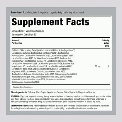 Piping Rock Essential Prebiotic & Probiotic 60 Capsules 30 Billion