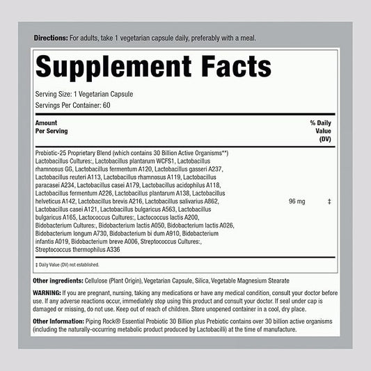 Piping Rock Essential Prebiotic & Probiotic 60 Capsules 30 Billion