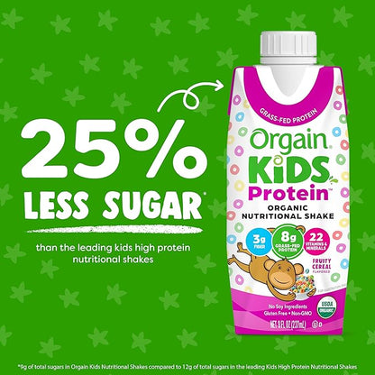 Orgain Organic Kids Nutritional Protein Shake, 8g Dairy 4g Fiber, 22 Vitamins 8.25 Fl 12)