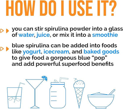 Organic Blue Spirulina Powder, 120 Servings - 100% Pure Superfood Blue-Green Algae, Natural Food Coloring for Smoothies & Protein Drinks - Non GMO, Gluten-Free, Vegan + USDA Certified, No Fishy Smell