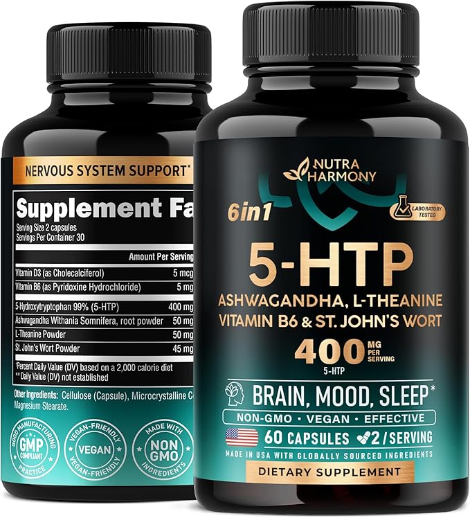 5HTP 400 mg Capsules 5-HTP Supplement B6 & D3 | 5 HTP 60 Capsules
