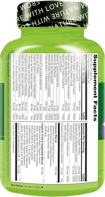 NATURELO Whole Food Multivitamin + Immune D3, Zinc, 60 Vegan 2)