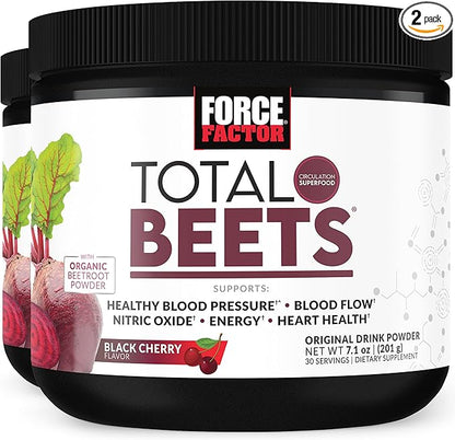 FORCE FACTOR Total Beets Superfood Beet Root Powder 2-Pack, Nitrates to Support Circulation, Blood Flow, Nitric Oxide, Energy, Endurance, Stamina, Cardiovascular Heart Health Supplement, 60 Servings