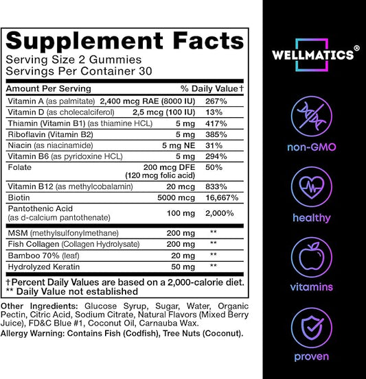 Biotin Gummies Hair Growth Vitamins with Collagen, Keratin, Vitamins B12 & D - Biotin 5000mcg Hair Vitamin Gummy - Hair Skin and Nails Gummies for Hair Growth & Hair Loss - For Women & Men - 60 Count