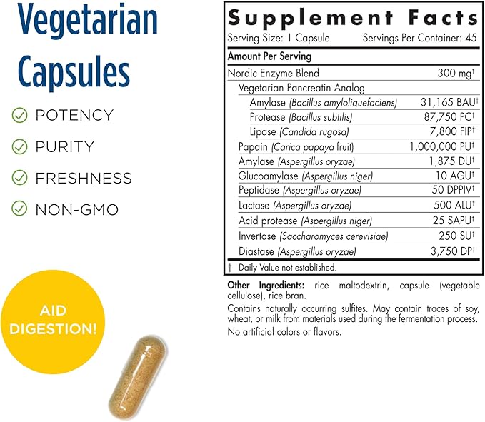 Nordic Naturals Nordic Flora Digestive Enzymes 45 Capsules 45 Servings