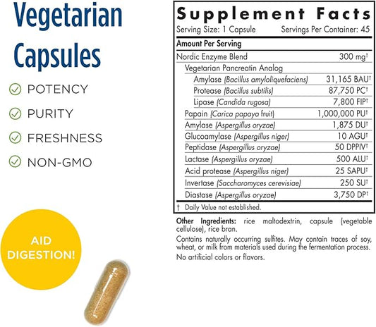 Nordic Naturals Nordic Flora Digestive Enzymes 45 Capsules 45 Servings