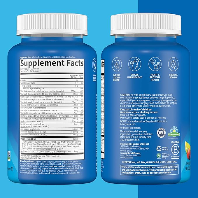 Garden of Life Men’s Multivitamin Gummy:Vitamins Code,Non-GMO,Gluten-Free,90 Lemon 30 Day