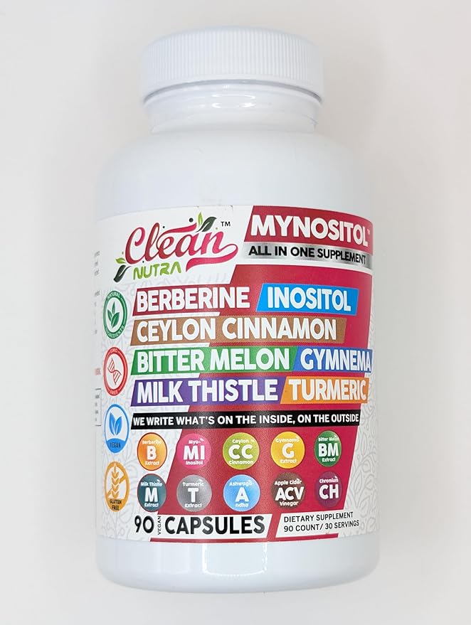 Clean Nutra Berberine Inositol Supplement with Ceylon Cinnamon, Bitter Melon, Gynema Sylvestre, Milk Thistle, Turmeric - 90 Vegan Vegetarian Capsules, Non-GMO, Gluten Free - Berberine for Women Men