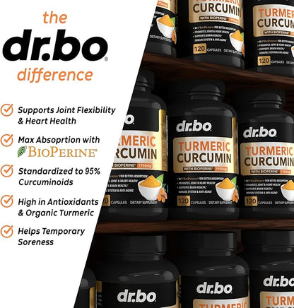 Turmeric Curcumin with BioPerine Supplement Capsules 1950mg Curcuma 120 Turmeric