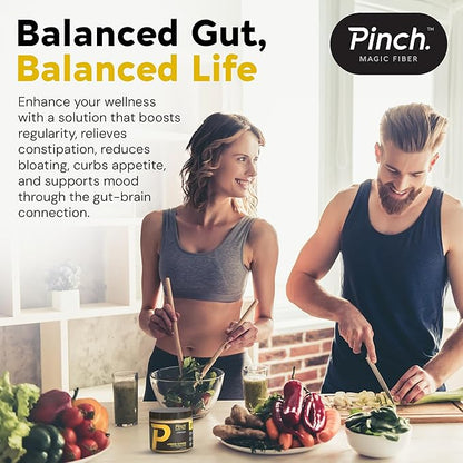Pinch Magic Fiber | Prebiotic Fiber Supplement for Women & Men | Psyllium Husk Powder for Digestive & Gut Health Support | Keto, Vegan, Low Sugar Fiber Powder | USA-Made | Lemon Ginger, 28-Day Supply