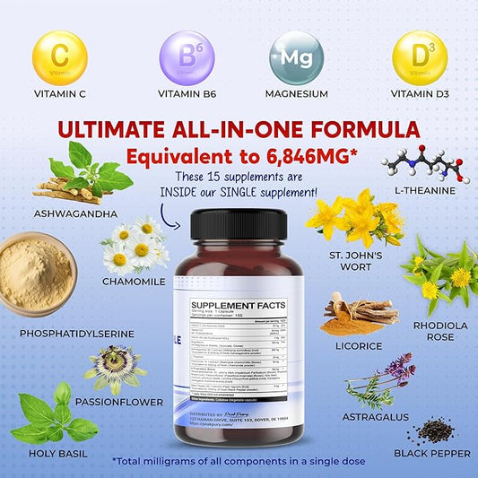 CORTISOL Health Ashwagandha 6000mg Magnesium 100mg 500mg L-Theanine