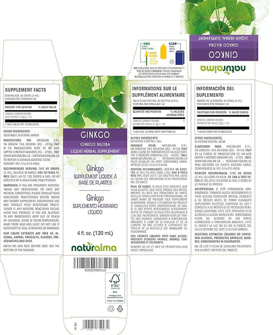 Naturalma Ginkgo (Ginkgo biloba) leaf Alcohol-free Tincture 4 fl