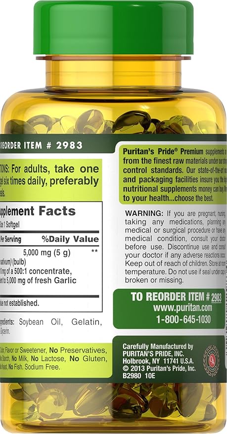 Puritan's Pride Garlic Oil, 5000 Mg, 250 Count