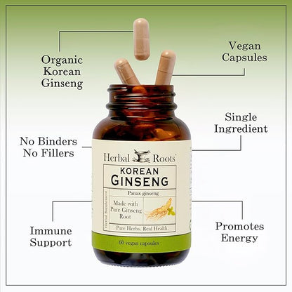 Herbal Roots Panax Ginseng 1000mg | 60 Vegan