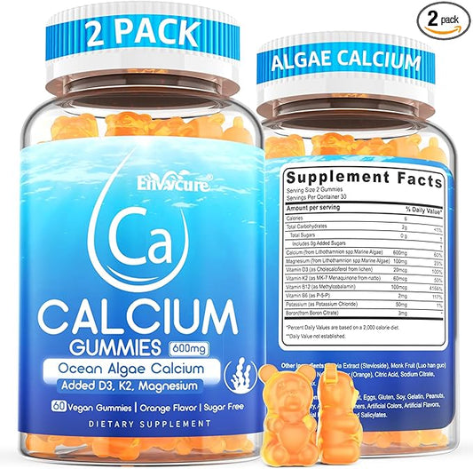 Calcium Gummies 600mg - Calcium Supplement for Women, Ocean Algae Calcium | Vitamin D3, K2, Magnesium | for Bone Strength, Muscle & Immnue | Sustainably Sourced Algae Calcium, 70+ Mineral, Vegan,2PACK
