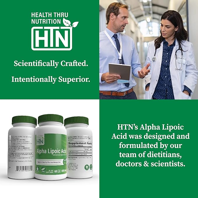 Health Thru Nutrition Alpha Lipoic Acid 600mg 60 Servings | Certified Vegan | Universal Antioxidant | Non-GMO, 3rd Party Tested, Hypoallergenic, Gluten Free, Soy Free ALA Capsules