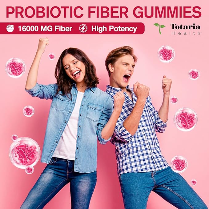 9-in-1 Probiotic Fiber Gummies for Adults & Teens 16G Fiber per Serving, Psyllium Fiber Supplement with 5 Billion CFU Bacillus Coagulans, Inulin, ACV for Digestive, Gut & Immune Wellness - 60 Gummies