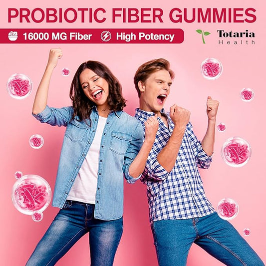 9-in-1 Probiotic Fiber Gummies for Adults & Teens 16G Fiber per Serving, Psyllium Fiber Supplement with 5 Billion CFU Bacillus Coagulans, Inulin, ACV for Digestive, Gut & Immune Wellness - 60 Gummies