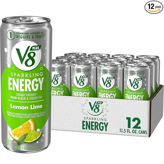 V8 +SPARKLING ENERGY Lemon Lime Energy Drink, Made with Real Vegetable and Fruit Juices, 11.5 FL OZ Can (Pack of 12)
