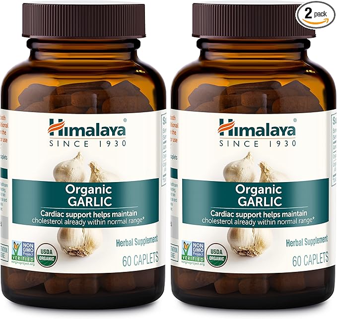 Himalaya Organic Garlic, For Lipid Metabolism 1,400 mg, 60 Caplets, 1 Month 2 Pack
