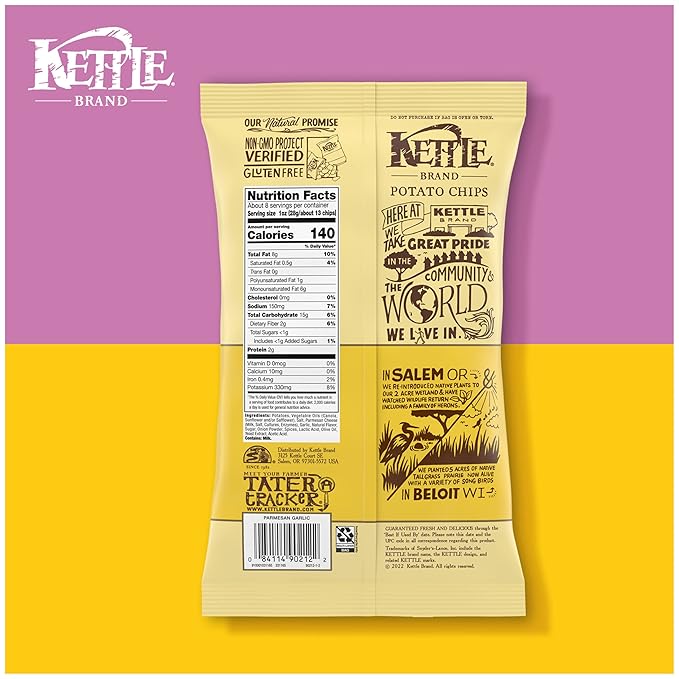 Kettle Brand Potato Chips, Parmesan Garlic Kettle Chips, 7.5 Oz (Pack of 12)