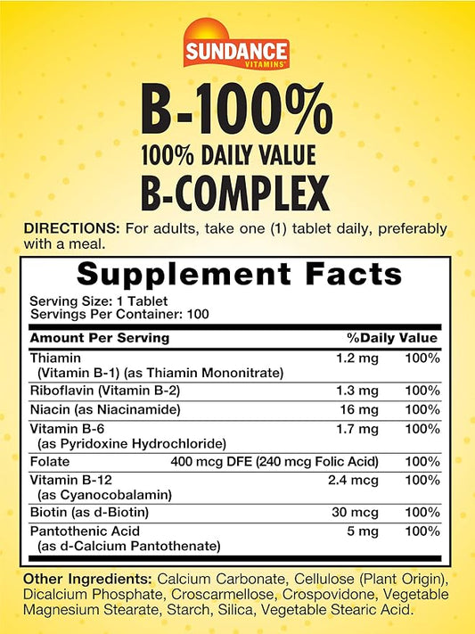 Sundance Vitamin B-Complex 100% Daily Value 100 Tablets