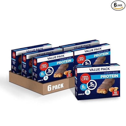 Fiber One Chewy Protein Bars, Caramel Nut, Protein Snacks, 10 ct (Pack of 6)