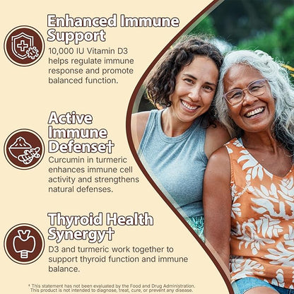 Vitamin D3 K2 Gummies & Turmeric for Women & Men, Vitamin D3 5000IU / 10000IU, K2 (MK-7) 200mcg Supplements with Turmeric 1200mg, Calcium, Magnesium, Zinc, Supports Bone, Teeth, Energy & Immune, 2PACK