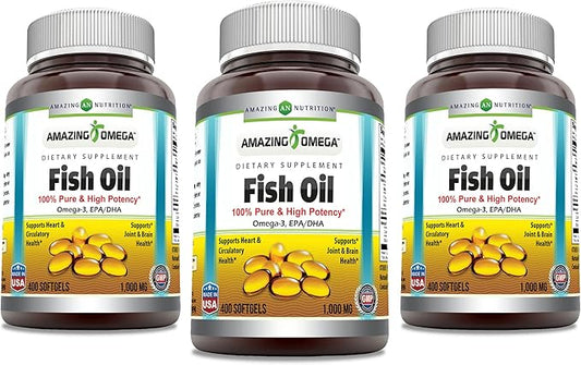Amazing Omega Fish Oil 1000 mg Omega-3, 180 180 mg 120 mg (400 Count 3 Pack)