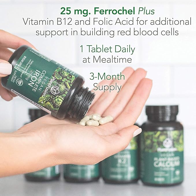 PlantFusion Vegan Iron Supplements from, Premium (25mg), Plus B12, 90 90 Veggie