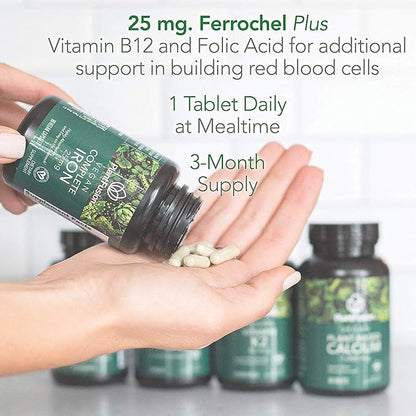 PlantFusion Vegan Iron Supplements from, Premium (25mg), Plus B12, 90 90 Veggie