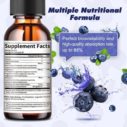 2 Pack Potassium Magnesium Supplement Liquid 500mg & 99mg Plus D3, Zinc 4 Fl