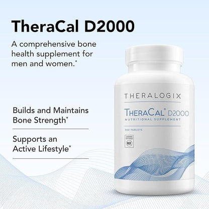 Theralogix TheraCal D2000 - Bone Health Support Supplement with Calcium, Magnesium, Vitamin D3, Vitamin K2 & Boron* - 90-Day Supply - NSF Certified - 360 Tablets