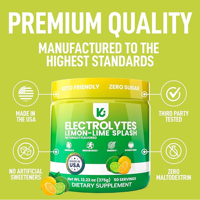 Keppi Keto Electrolytes Powder No Sugar - Zero Carbs - Made in USA - Advanced Hydration, Performance & Recovery - Delicious Lemon Lime Flavor - Mixes Easily No Clumps