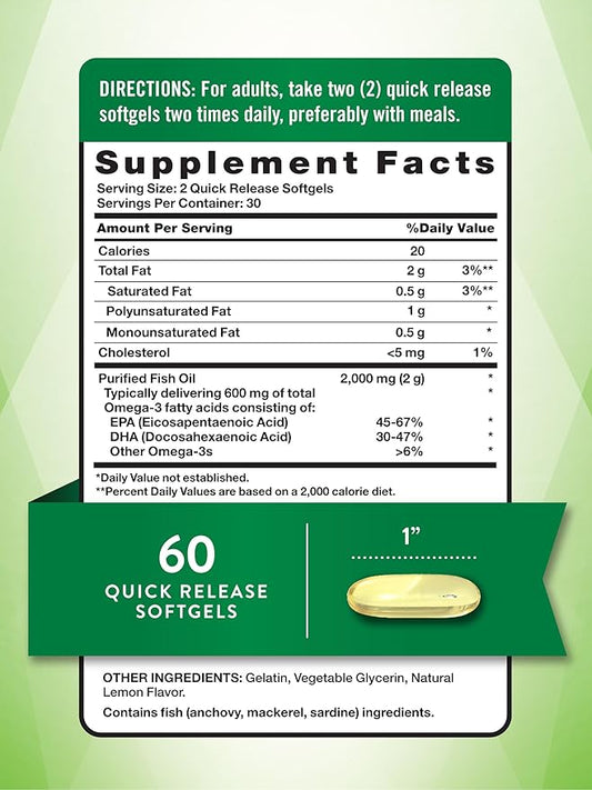 Fish Oil 2000 mg Softgels 60 Count 3 Supplement