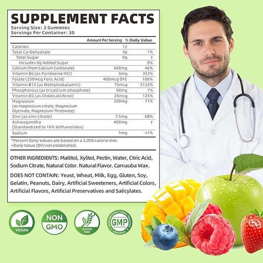 Calcium Magnesium Zinc Gummies for Women, 600 mg D3 for 60 Gummies
