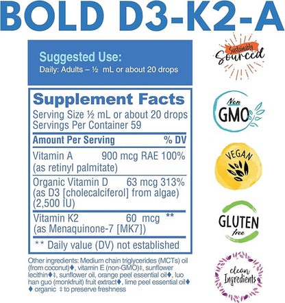 D3-K2-A, Liquid Vitamin Complex, Vegan Vitamin D3 from K2 (MK7) (MK7) and 1 FL (30mL)