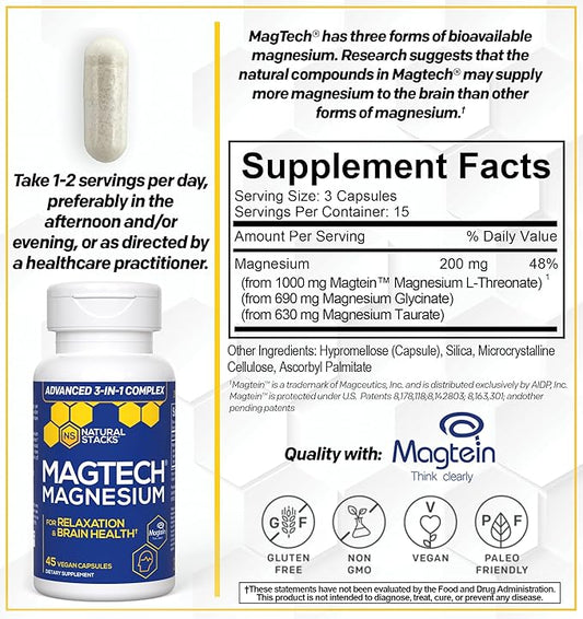 Natural Stacks MagTech Magnesium Supplement 3 Forms 45 Capsules