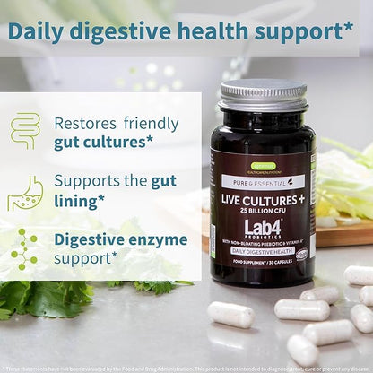 Live Cultures+ Lab4 Probiotics & Prebiotic, 25 Billion 6 x 30 Capsules,