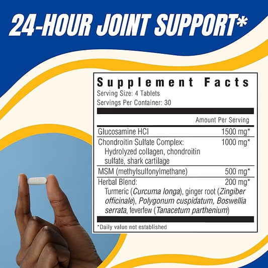Glucosamine & Chondroitin Sulfate with MSM, 24 Hour 30 Servings, 120 Count