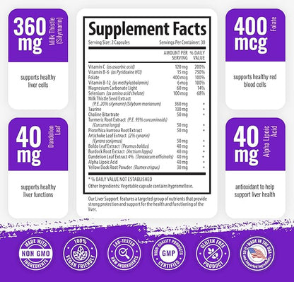 1 Body Liver Support Supplement B12 & 60 Vegan