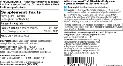 Klaire Labs Saccharomyces Boulardii - Probiotic Supplement to Help Support Healthy Yeast Balance, Immune & Digestive Health - Acid Resistant, Shelf-Stable & Hypoallergenic (60 Capsules / 2 Pack)