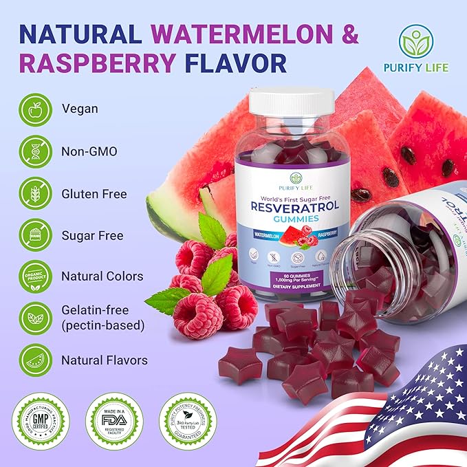 Purify Life Sugar-Free Resveratrol Gummies 1500mg Resveratrol