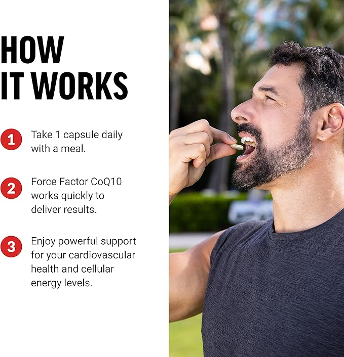 FORCE FACTOR CoQ10 100mg, Coenzyme Q10 10, Vegan, 60 Vegetable