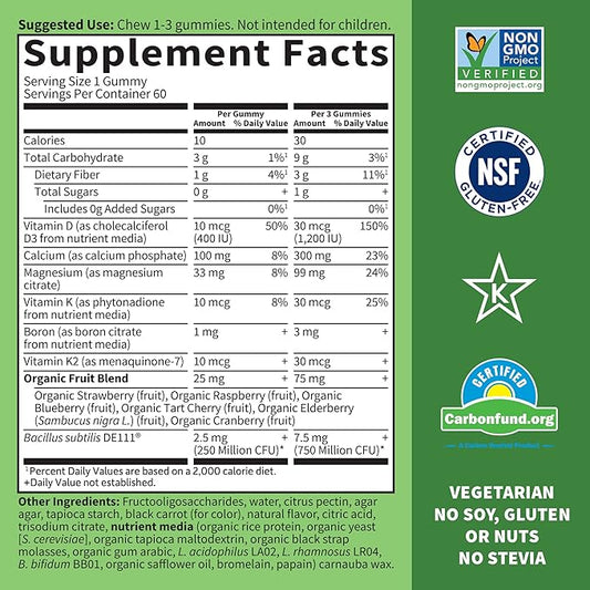 Calcium Magnesium Gummies with D3 & K2, Supports 60 Raspberry 30 Day