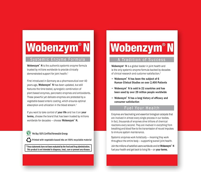 Garden of Life Joint Support Supplement - Wobenzym N Systemic Enzymes, 200 Tablets