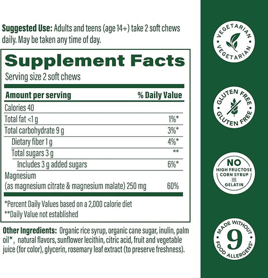 MegaFood Relax + Calm Magnesium Supplement - Soft Chews with Magnesium Citrate & Magnesium Malate for Heart Health, Muscle Tension & More - Vegetarian - Grape-Flavor - 60 Chews (30 Servings)